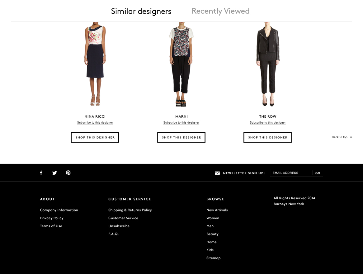 Barneys Warehouse website product detail page cross sell