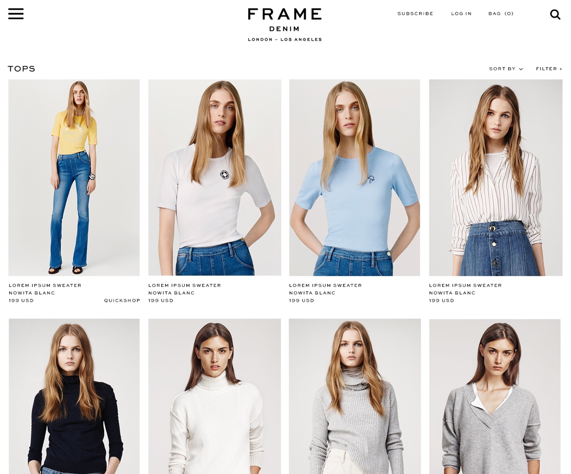 Frame Denim website product listings page
