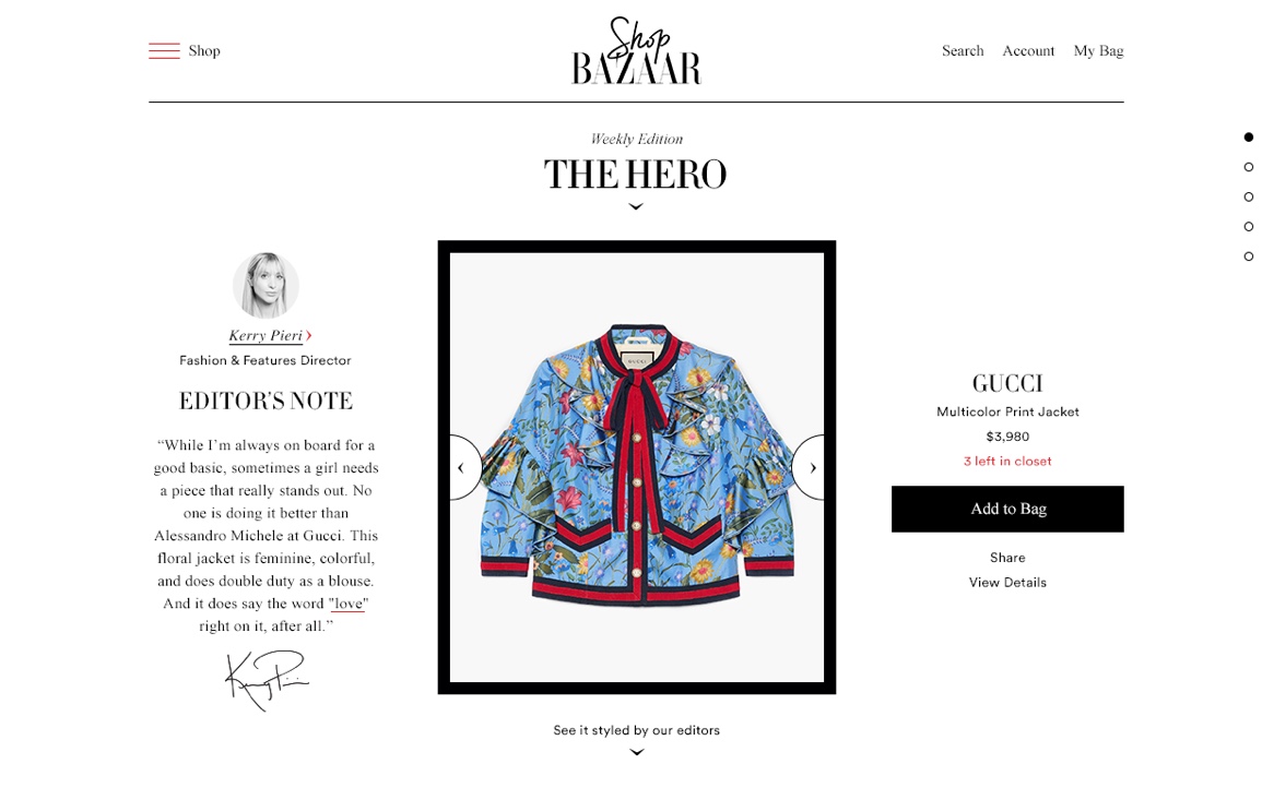 The Hero on ShopBAZAAR website homepage